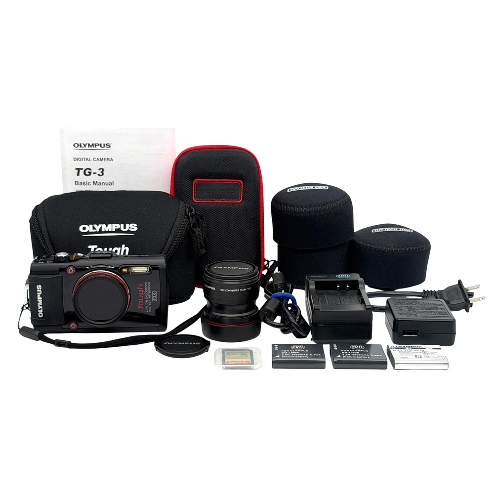 Olympus Tough TG-3 Waterproof Digital Camera Black Bundle TCON-T01 Teleconverter